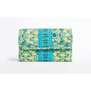 Quilted Paisley Trifold Wallet Blue Lime Cottagecore Boho Y2K EUC